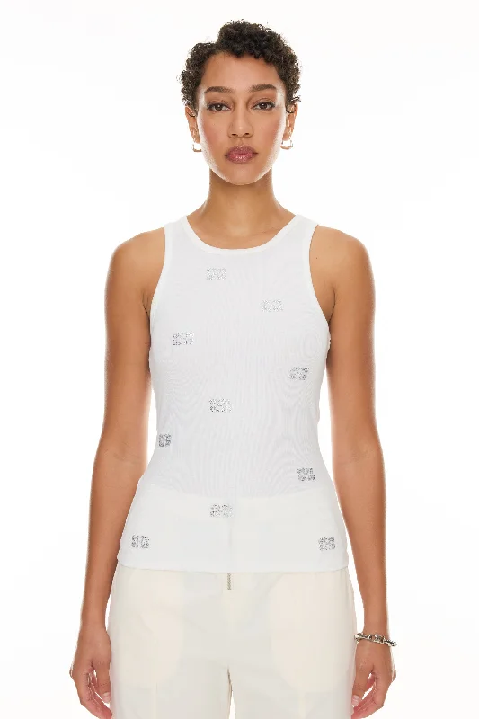Limited-Stock Sale On Yoga Tops And Leggings Soft Cotton Rib Rhinestone Butterfly Tank Top - Bright White Limited-Stock Sale On Yoga Tops And Leggings Soft Cotton Rib Rhinestone Butterfly Tank Top - Bright White
