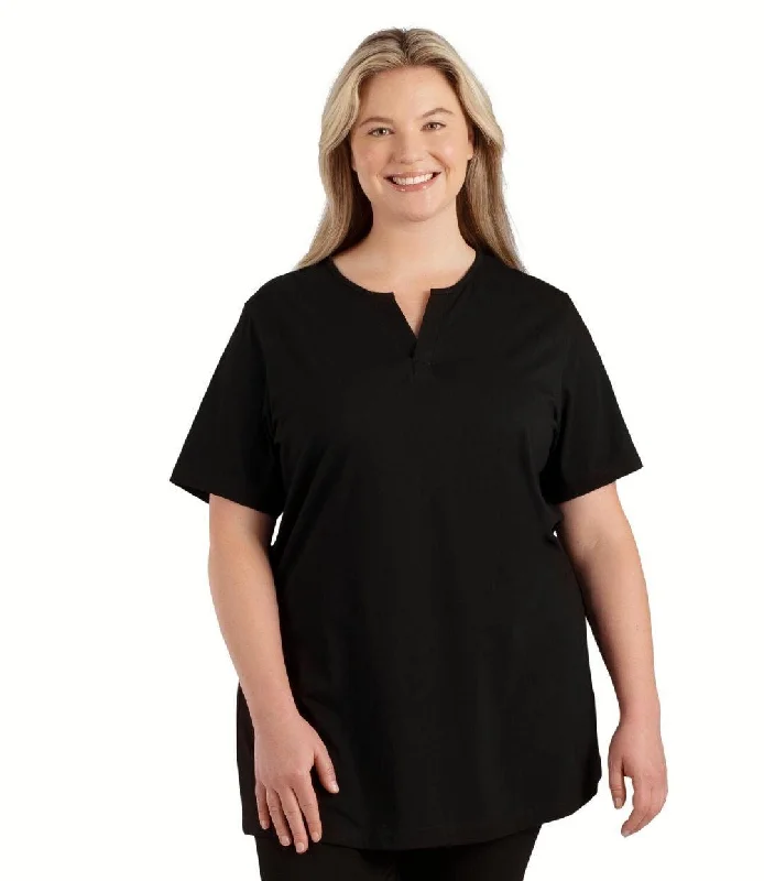 Yoga Apparel Designed For Movement At Lower Prices Stretch Naturals Lite Short Sleeve Split Collar Tunic Basic Colors