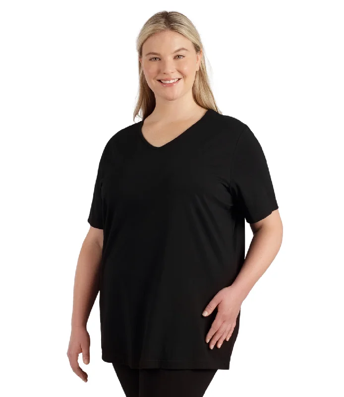 Your Yoga Wardrobe, Upgraded For Less Stretch Naturals Lite Short Sleeve V-Neck Top Basic Colors Your Yoga Wardrobe, Upgraded For Less Stretch Naturals Lite Short Sleeve V-Neck Top Basic Colors
