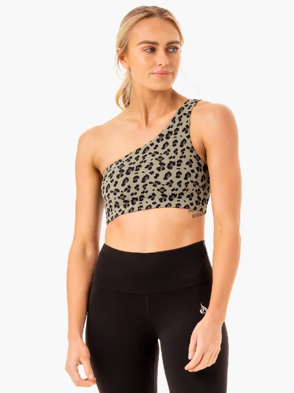 Stretch In Style With Budget-Friendly Yoga Wear Adapt One Shoulder Sports Bra - Khaki Leopard Stretch In Style With Budget-Friendly Yoga Wear Adapt One Shoulder Sports Bra - Khaki Leopard