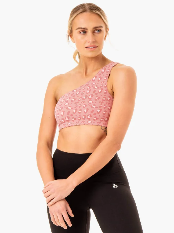 Look Good, Feel Good, And Save Big Adapt One Shoulder Sports Bra - Pink Leopard