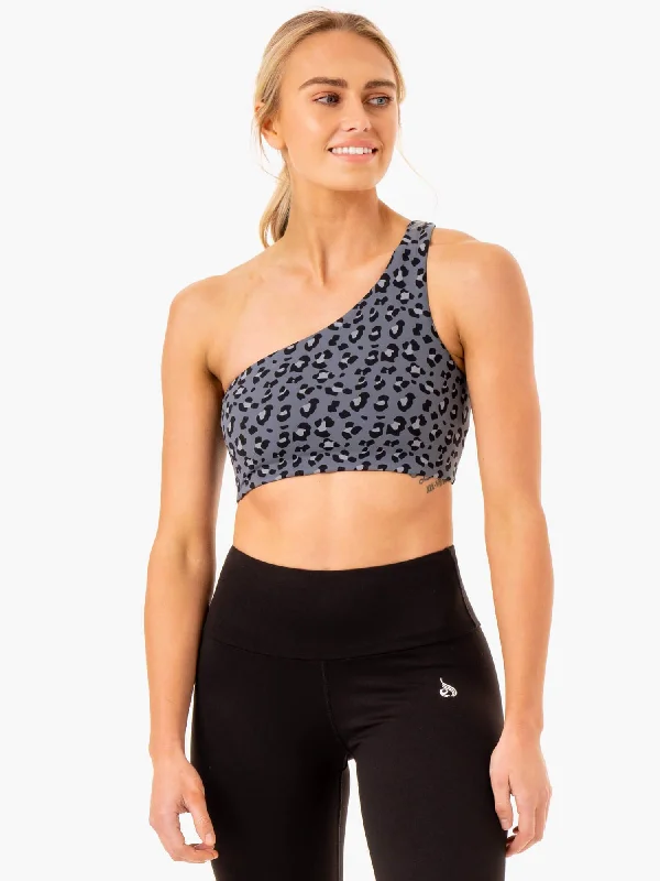 Shop High-Quality Yoga Apparel At Exclusive Discounts Adapt One Shoulder Sports Bra - Steel Blue Leopard Shop High-Quality Yoga Apparel At Exclusive Discounts Adapt One Shoulder Sports Bra - Steel Blue Leopard