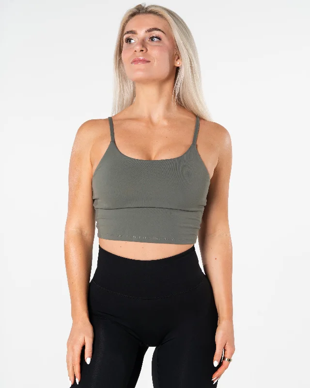 Find Balance In Stylish And Affordable Yoga Wear Core Crop Top - Khaki Green