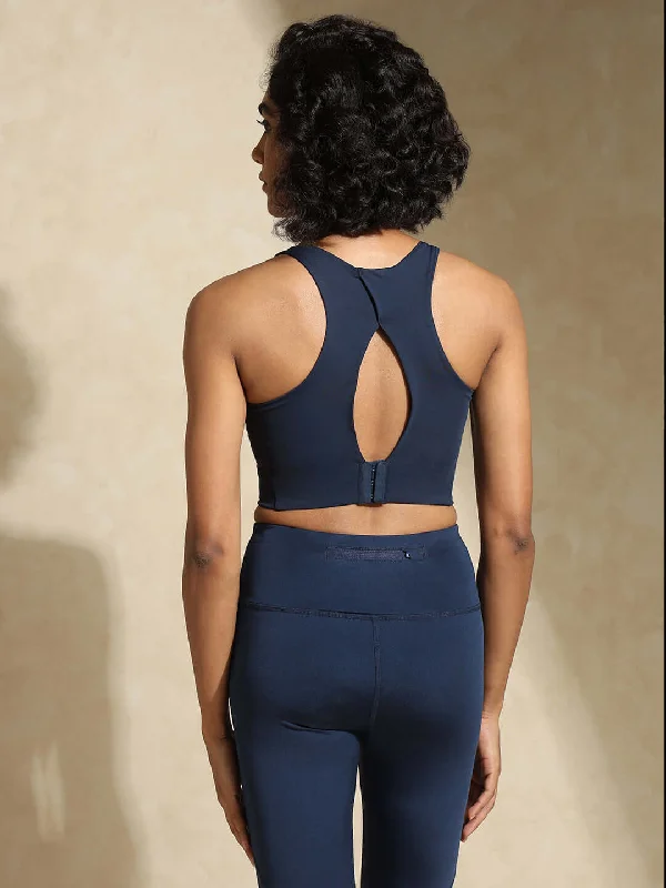 Fashionable Yoga Apparel Now On Sale High Impact Action Bra With Clasp Navy