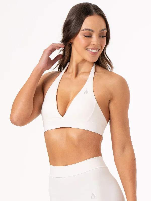 Elevate Your Practice With Affordable Yoga Wear NKD Halter Bra - Ivory