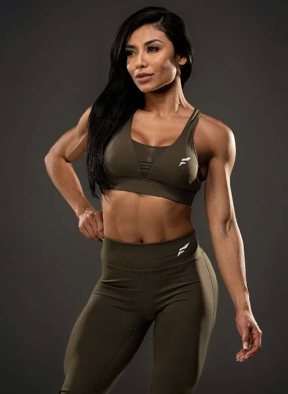 Yoga Apparel Designed For Movement At Lower Prices ASCEND PEAK MESH BRA - OLIVE