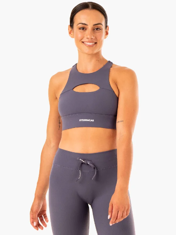 Unbeatable Deals On Breathable Yoga Apparel Replay Cut Out Sports Bra - Charcoal