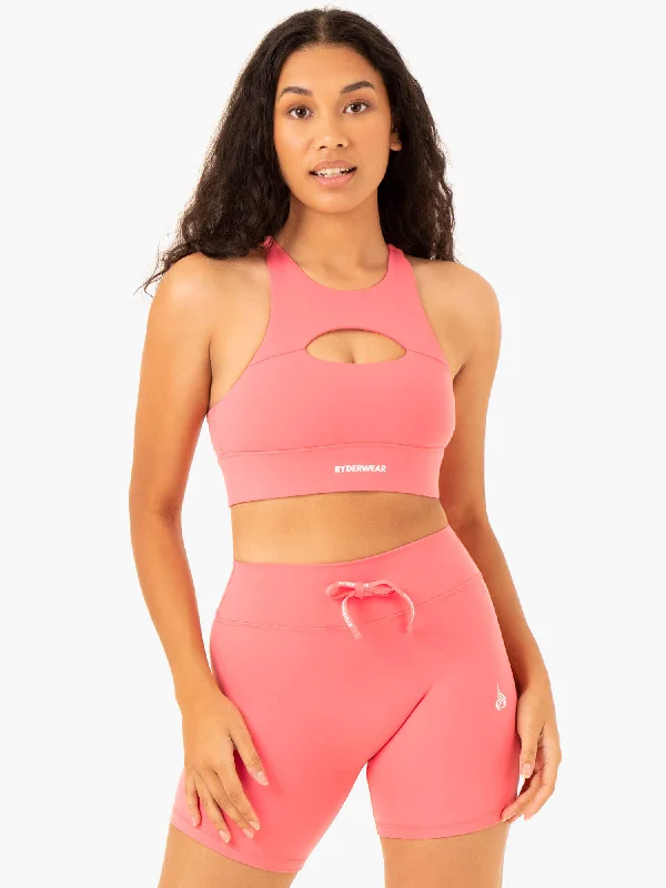 Flow Into Savings With Trendy Yoga Apparel Replay Cut Out Sports Bra - Coral