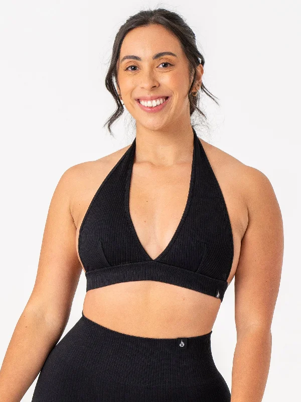 Master Every Pose With Premium Yoga Wear Deals Rib Seamless Halter Sports Bra - Black Master Every Pose With Premium Yoga Wear Deals Rib Seamless Halter Sports Bra - Black