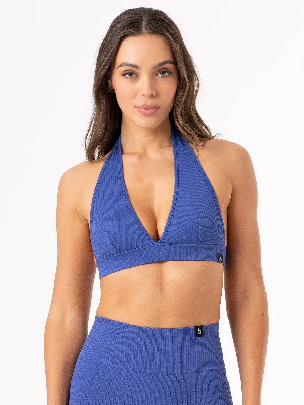 Yoga Wear At Unbeatable Prices Rib Seamless Halter Sports Bra - Cobalt