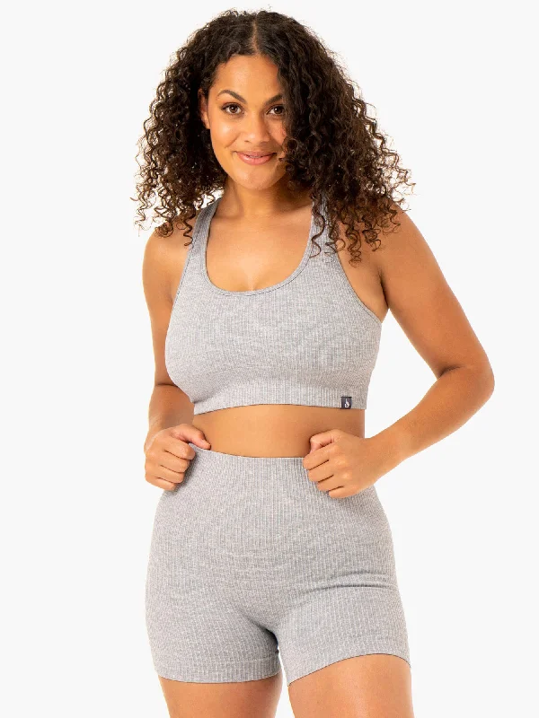 Soft, Stretchy, And Super Affordable Yoga Wear Rib Seamless Sports Bra - Light Grey Marl Soft, Stretchy, And Super Affordable Yoga Wear Rib Seamless Sports Bra - Light Grey Marl
