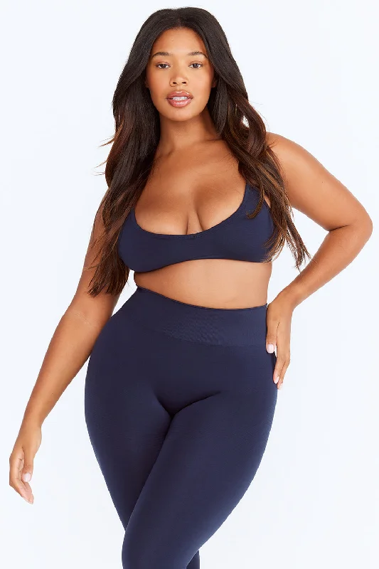 Flex Your Budget With Premium Yoga Clothing Deals SCULPT SEAMLESS MINI SPORTS BRA - NAVY MARL Flex Your Budget With Premium Yoga Clothing Deals SCULPT SEAMLESS MINI SPORTS BRA - NAVY MARL