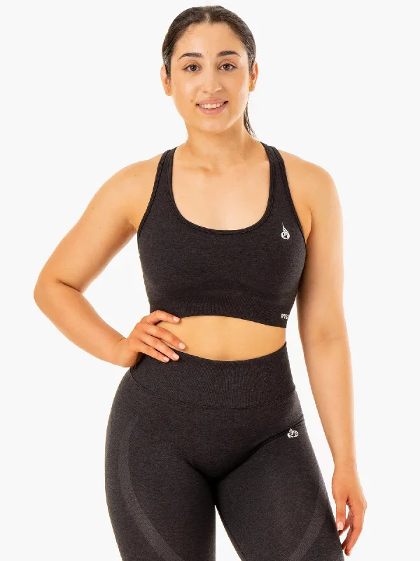 Elevate Your Style And Practice For Less Sculpt Seamless Racer Back Sports Bra - Black Marl Elevate Your Style And Practice For Less Sculpt Seamless Racer Back Sports Bra - Black Marl