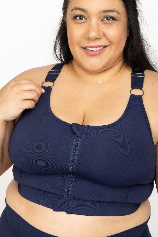 Zip Front Sports Bra - Navy