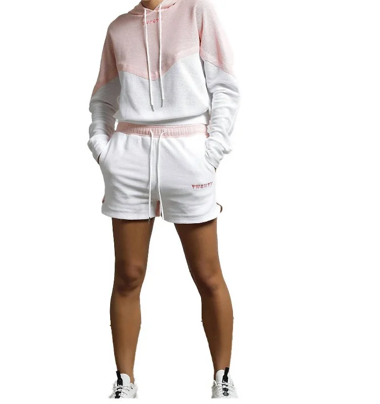 Yoga Apparel Designed For Movement At Lower Prices Breathe Mesh Color Block Shorts In Flamingo/white Yoga Apparel Designed For Movement At Lower Prices Breathe Mesh Color Block Shorts In Flamingo/white