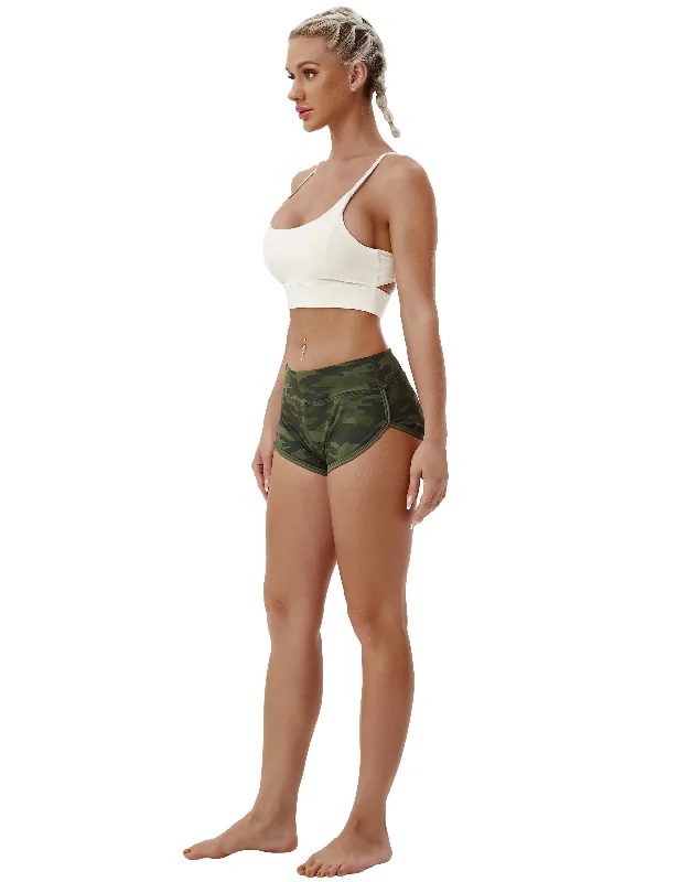Flow Into Savings With Trendy Yoga Apparel Printed Booty Yoga Shorts green camo