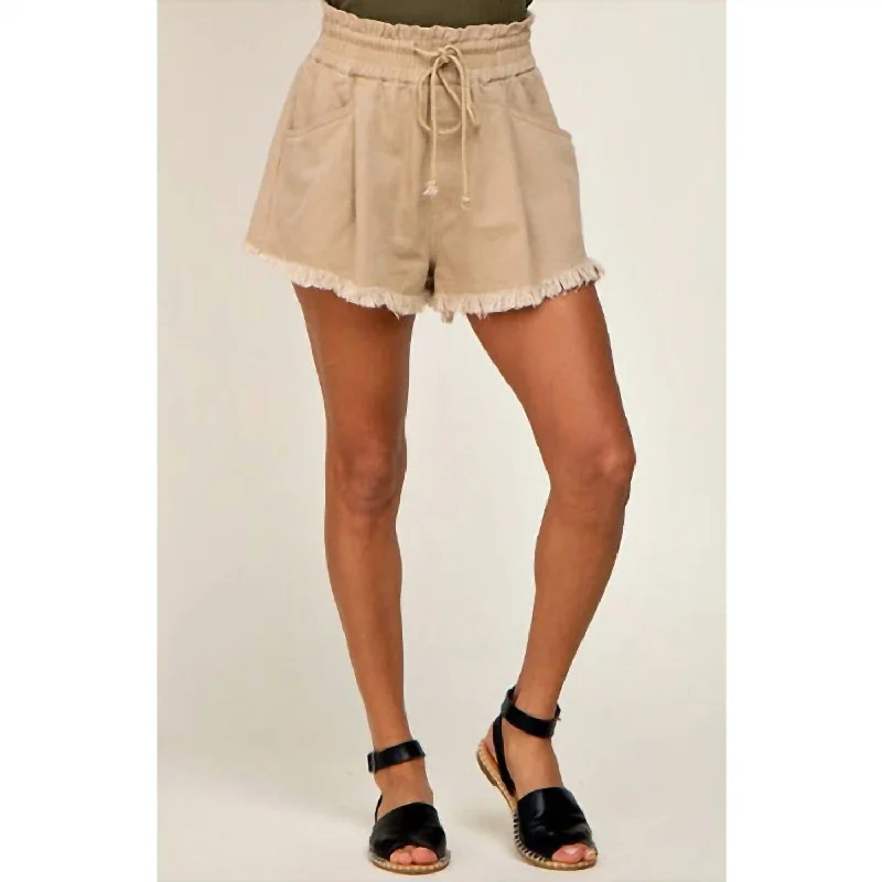 Find Your Perfect Fit With Discounted Yoga Outfits Drawstring Frayed Hem Shorts In Beige Find Your Perfect Fit With Discounted Yoga Outfits Drawstring Frayed Hem Shorts In Beige