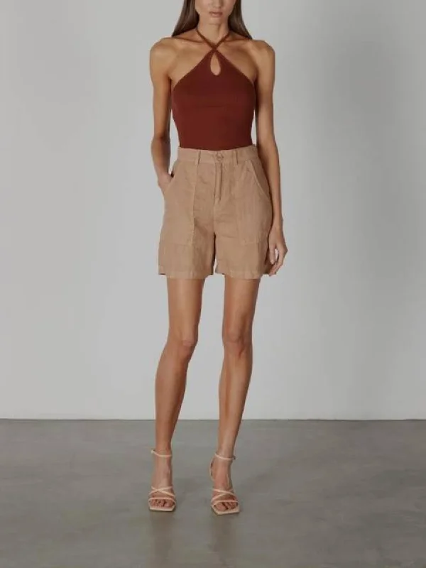 Affordable Activewear Designed For Movement Linen Hi Waist Short in Italian Clay