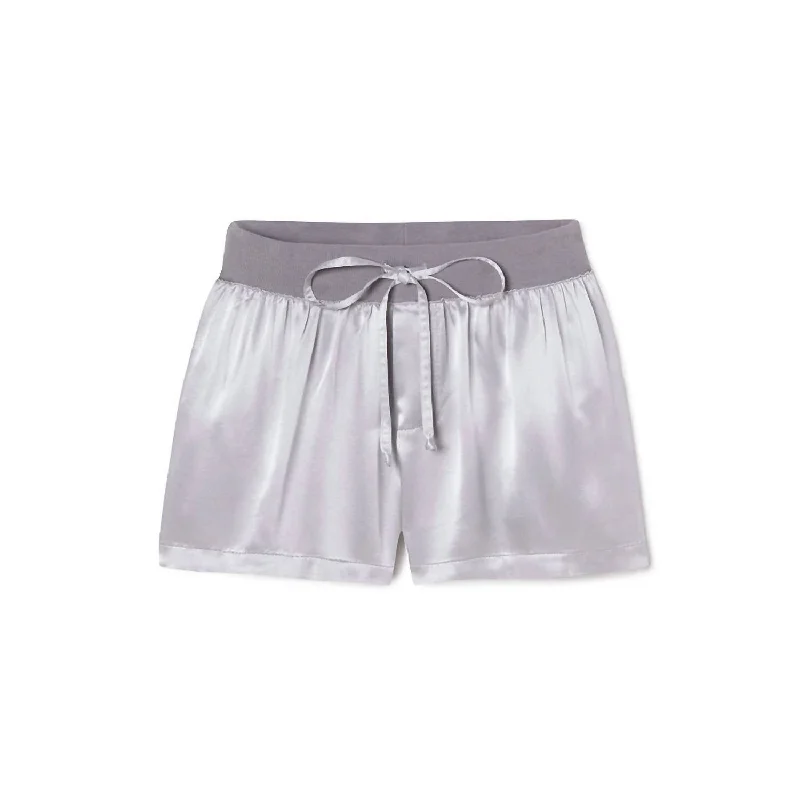Flex Your Budget With Premium Yoga Clothing Deals Mikel Satin Boxer Short With Draw String In Dark Silver Flex Your Budget With Premium Yoga Clothing Deals Mikel Satin Boxer Short With Draw String In Dark Silver