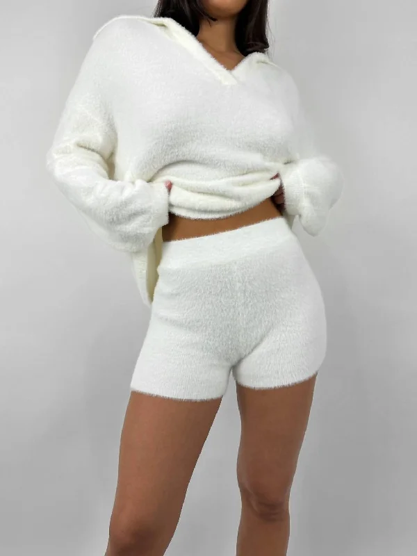 Look And Feel Your Best With Discounted Yoga Clothing Plush Knit Brief Shorts In Ivory Look And Feel Your Best With Discounted Yoga Clothing Plush Knit Brief Shorts In Ivory