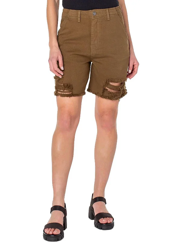 Stretch Your Limits, Not Your Wallet Womens Frayed Hem Midi Cutoff Shorts